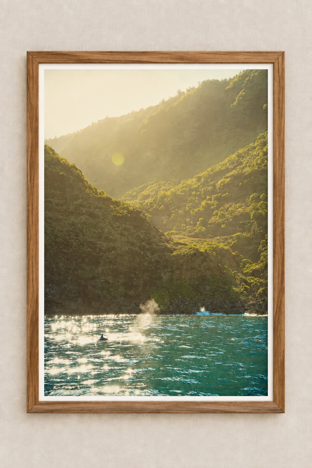 Quick Hello photography print in a wooden frame with a narrow white border